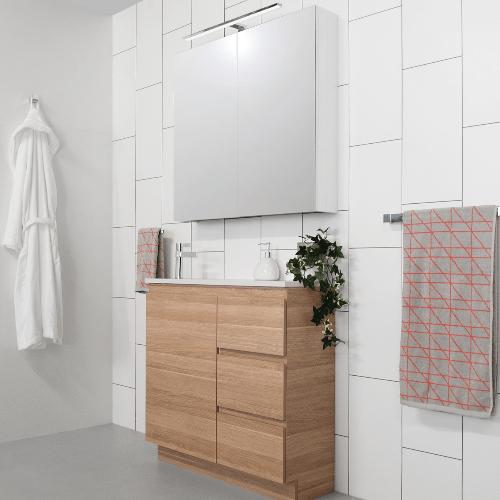 ADP: Glacier Ensuite Doors and Drawers in Cherry Pie or Durasein top - Trio Floor Mount Vanity